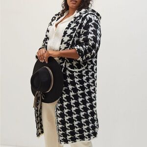 John & Jenn by Anthropologie Sweater Coat Sz 3x Black & White Houndstooth